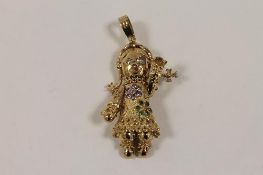 A 9ct gold pendant modelled as doll with moving limbs, 19.5g. CONDITION REPORT: Good condition,