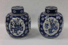 A pair of Chinese blue and white ginger jars, height 28 cm. (2) CONDITION REPORT: Double
