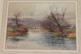 Thomas Bushby : The Ribble Head Viaduct with a steam train passing over the river Gretna,