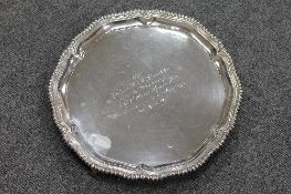 A silver tray, Elkington & Co. Birmingham 1939, 29 oz. CONDITION REPORT: Good condition, lightly