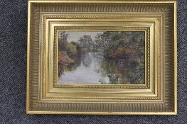 Isabella (Isa) Jobling : River study with kingfisher, oil on panel, 13 cm x 21 cm, with Laing