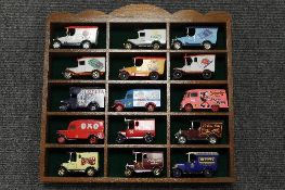 Six wooden display cases containing die- cast vehicles.(Q). CONDITION REPORT: Good. Mostly Days Gone