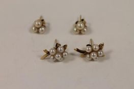 Two pairs of 9ct gold pearl cluster earrings. (4) CONDITION REPORT: Good condition.