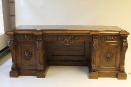 A Victorian carved oak pedestal sideboard, width 244 cm. CONDITION REPORT: Time aged condition,