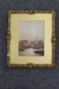 Fred E.J.Goff : Broadway Wharf, watercolour with body colour, signed, 15 cm x 11 cm, framed.