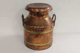 A copper and brass bound 'Daw's Creameries' milk churn, height 45 cm. CONDITION REPORT: Good