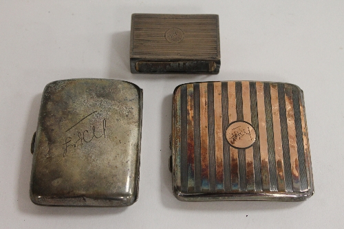 Two silver cigarette cases, together with a silver vesta holder. (3) CONDITION REPORT: Good