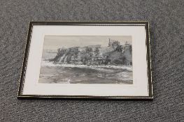 Thomas Manson : Tynemouth Priory, watercolour with body colour, signed, 20 cm x 30 cm, framed.