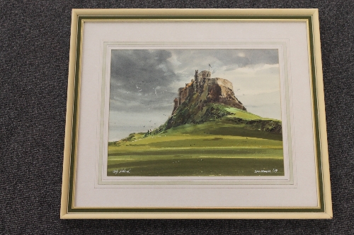 Thomas Manson : Holy Island, watercolour, dated '79, 25 cm x 33 cm, framed. CONDITION REPORT: Good