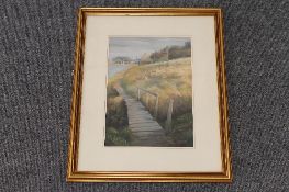 Robert Turnbull : A wooden footbridge, colour chalks, signed, 28 cm x 20 cm, framed. CONDITION