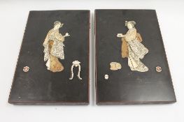 A pair of late Victorian Japanese panels with ivory inlay, depicting Geisha, width 25.5 cm. (2)