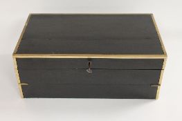 A nineteenth century ebony and brass bound writing slope, width 42 cm. CONDITION REPORT: Good / Fair