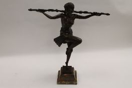 After Pierre Le Faguays - An Art Deco style lady with knee raised, bronze study on mottled marble