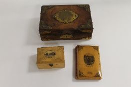 A Victorian burr walnut jewellery box, width 23 cm, together with a small Mauchline box and one