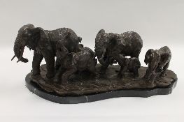 After Barye - A bronze study of six elephants, width 70 cm. CONDITION REPORT: bronze study