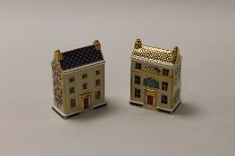 Two Royal Crown Derby English bone china paperweights : The Georgian Town House, height 10 cm, and