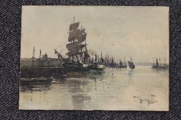Thomas Swift Hutton : Fishing boats at Montrose, watercolour, signed, 18 cm x 26 cm, unframed.