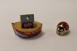 Two Royal Crown Derby English bone china paperweights : Noah's Ark, height 8 cm, and Ladybird,