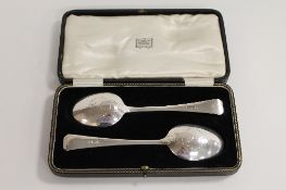 A pair of silver 'I Love Liberty' table spoons, Sheffield 1904, cased. CONDITION REPORT: Excellent