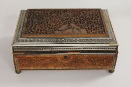 An early twentieth century Anglo-Indian carved and inlaid jewellery casket, width 31 cm. CONDITION