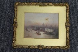 Fred E.J.Goff : Thames from Tower Bridge, watercolour with body colour, signed, 11 cm x 15 cm,