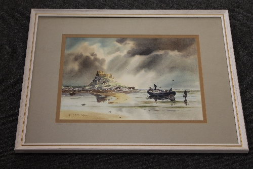 Ronald Lambert Moore : Holy Island, watercolour, signed, 27 cm x 36 cm, framed. CONDITION REPORT: