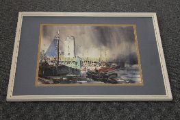 Ronald Lambert Moore : North Shields Fish Quay, watercolour, signed, 36 cm x 46 cm, framed.