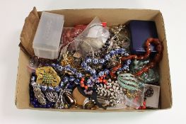 A large collection of costume jewellery, together with a gilt metal pocket watch and findings. (Q)