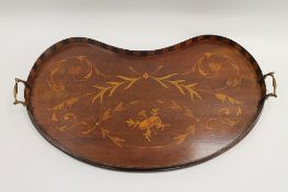 An Edwardian inlaid mahogany kidney shaped tray, width 66 cm. CONDITION REPORT: Good condition.