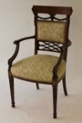 A Victorian inlaid mahogany armchair, width 52.5 cm. CONDITION REPORT: Good condition.