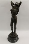 After Aldo Vitaleh - A bronze study of a naked lady, on black marble base, height 83 cm. CONDITION