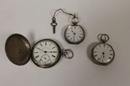 A silver pocket watch, Thomas Russell, Chester 1881, together with two silver job watches. (3) The