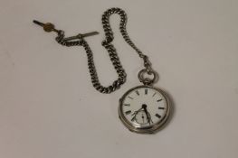A silver pocket watch, together with silver Albert chain. (2) The pocket watch ,Birmingham 1892,
