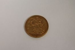 A 1910 gold sovereign. Good condition.