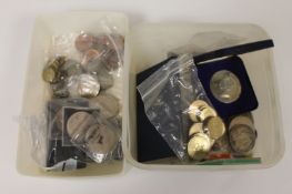 A large collection of coins including Victorian Crowns, six pence pieces, three piece pieces,
