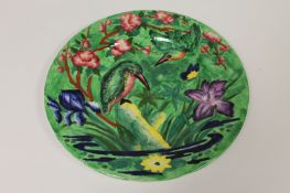 A Maling Kingfisher plaque, circa 1930, diameter 28.5 cm. Good condition, minor time-aged crazing.