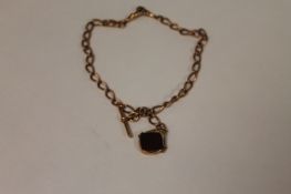 A 9ct gold Albert chain with fob, 43.6g. Good condition, gross weight.