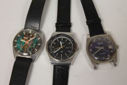 A Bulova Accutron stainless steel wrist watch, together with two other wrist watches by Seiko and