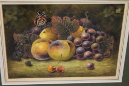 Christopher Hughes : A still life with fruit, watercolour, 26 cm x 37 cm, signed, framed. Good
