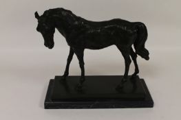 A bronze study of a horse, on marble plinth, height 32.5 cm. Good condition.