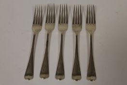 Five silver desert forks, London 1926, 8 oz. (5) Good condition.