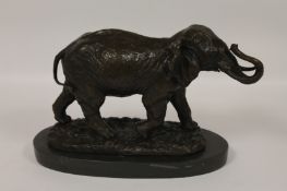 After Bayre-An African elephant, bronze figure on marble plinth, height 16 cm. Good condition.