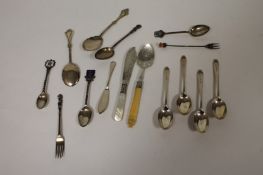 A pair of silver preserve spoons, Sheffield 1912, together with thirteen items of silver cutlery. (