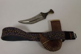 An Indo-Persian Jambiya with scabbard on belt. Good condition, with horn grip, probably early