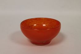 A Daum orange glass bowl, width 10.5 cm. Signed Daum I Nancy France. Condition good.