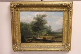 Nineteenth century school : Cattle by a forest glade, oil on canvas, laid to board, 23 cm x 29 cm,