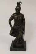 A bronze study of a Roman soldier, on marble plinth, height 62 cm. Good condition.