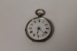 A continental .800 silver fob watch with enamel dial. Good condition, with number 5 pocket watch