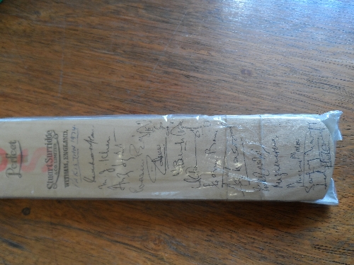 CRICKET, signed half-size cricket bat by England (12 signatures to reverse) & Pakistan (14