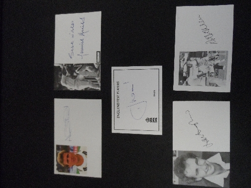 CRICKET, signed white cards (a few pieces laid down), England Test players, inc. Agnew, Allott,